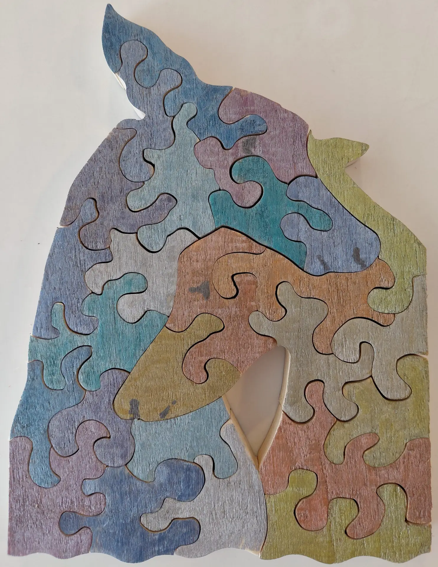 greyhounds snuggling wooden puzzle